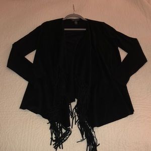 INC Fringe Suede Open Cardigan